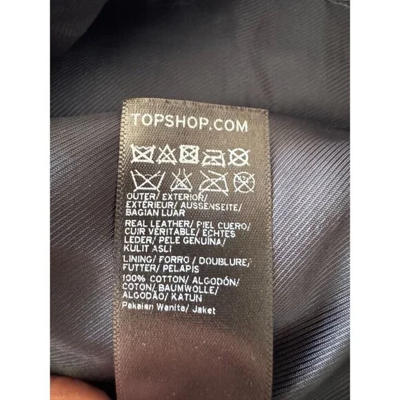 Topshop Black Genuine Leather Silver Hardware Relaxed Oversize Moto Jacket Sz 4